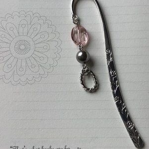 Tibetan Metal‎ Rose Engraved Beaded Hook Bookmark